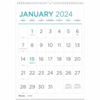 Blueline Large Print Monthly Wall Calendar - Monthly - 12 Month - January 2025 - December 2025 - 1 Month Single Page Layout - Twin Wire - Light Blue - Chipboard - 17" Height x 12" Width - Sturdy, Reinforced, Eyelet, Ruled Daily Block, Reference Calendar, Notes Area, Flexible - 1 Each