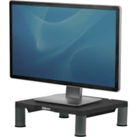 Fellowes Standard Adjustable Monitor Riser Black - Up to 21" Screen Support - 60 lb (27215.54 g) Load Capacity - 4" (101.60 mm) Height x 13.13" (333.38 mm) Width x 13.50" (342.90 mm) Depth - Plastic - Black, Gray