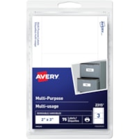 Avery® Multi-Purpose Removable Labelsfor Laser and Inkjet Printers, 2" x 3" - 2" (50.80 mm) Width x 3" (76.20 mm) Length - Removable Adhesive - Rectangle - Inkjet, Laser - White - 3 / Sheet - 25 Total Sheets - 75 Total Label(s) - 75 / Pack