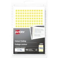 Étiquette à code couleur Avery® - diamètre de 1/4 po (6,35 mm) - Amovible Adhésif - Rond - Jaune - 192 / Feuille - 4 Total de feuilles - 768 Total d'étiquette(s) - 768 / emballage