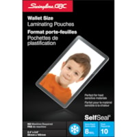 Swingline GBC SelfSeal Self Adhesive Wallet Size Laminating Pouches 2-3/8" x 3-7/8" - Sheet Size Supported: Wallet-size 2.50" (63.50 mm) Width x 3.50" (88.90 mm) Length - Glossy - for Photo - Self-adhesive, Easy Peel, Self-sealing, Heat Resistant - Clear - 10 / Pack