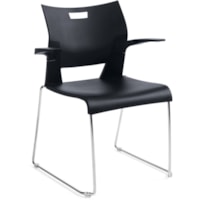 Global® Duet(tm) Stacking Chairs - Polypropylene Seat - Polypropylene Back - Steel Frame - Sled Base - Black - Armrest - 1 Each