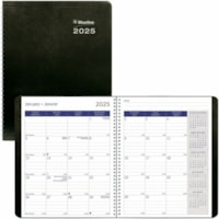 Blueline DuraGlobe 14-Month Monthly Planner Soft Cover 8-7/8" x 7-1/8" , Bilingual, Black - Monthly - 14 Month - December 2024 - January 2026 - 7:00 AM to 6:00 PM - Hourly - 1 Month Double Page Layout - Twin Wire - Black - Bagasse Sugarcane Fiber, Paper - 8.9" (225 mm) Height x 7.1" (181 mm) Width -