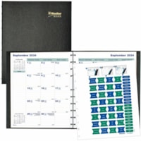 Blueline Miracle Bind/CoilPro 16-Month Monthly Planner, 11"x 9-1/16" , Bilingual - Monthly - 16 Month - September 2024 - December 2025 - 1 Month Double Page Layout - Twin Wire - Black - Paper - Ruled Daily Block, Note Page, Repositionable, Reinsertable, Self-adhesive, Laminated Tab, Storage Pocket, 