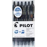 Pilot G2 Retractable Roller Pen - 0.7 mm (0.03") Pen Point - Refillable - Retractable - Black Ink - Gel-based - 6 / Box