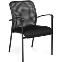 Offices To Go Mesh Back Guest - Black Fabric, Mesh Seat - Black Mesh Back - Steel Frame - Four-legged Base - Black - Armrest - 1 Pack