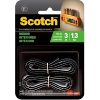 3M Scotch® Reclosable Indoor Fasteners - 1.5 ft (0.5 m) Length x 0.75" (19.1 mm) Width - Black - 1 Each