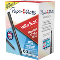 Paper Mate Write Bros. Ballpoint Stick Pens - Medium Pen Point - Black Carbon Ink - 60 / Box