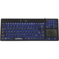 Seal Shield Seal Glow Series Waterproof Silicone Backlit Keyboard With Touchpad - Cable Connectivity - USB Interface - 108 Key - English (US) - QWERTY Layout - TouchPad - Windows - Black