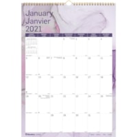 Blueline Monthly Wall Calendar 2021, Quartz - Monthly - 12 Month - January 2021 - December 2021 - 1 Month Single Page Layout - 12" x 17" Sheet Size - Twin Wire - Gold, Purple - Paper, Chipboard - Sturdy Back, Ruled Daily Block, Eyelet, Reinforced, Bilingual - 1 Each