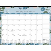 Blueline Azure Monthly Desk Pad Calendar 22"x 17" , Bilingual - Monthly - 12 Month - January 2025 - December 2025 - 1 Month Single Page Layout - 22" (558.80 mm) x 17" (431.80 mm) Sheet Size - Desk Pad - Purple - Chipboard, Paper - Notes Area, Reinforced, Tear-off, Ruled Daily Block, Schedule Section