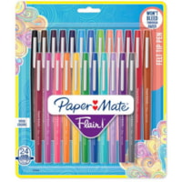 Paper Mate Flair Porous Point Pen - 0.7 mm (0.03") Medium Bullet Pen Point - Black, Blue, Cranberry, Green, Guava, Lime, Magenta, Mocha, Navy, Orchid, Papaya, ... Ink - Assorted Barrel - 24 / Pack