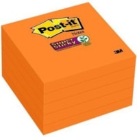 Post-it® Super Sticky Notes, 3 in x 3 in, Neon Orange, 5 Pads/Pack, 90 Sheets/Pad - 3" (76.20 mm) Flag/Note Width x 3" (76.20 mm) Flag/Note Length - 90 Sheets per Pad - Neon Orange, Orange - Super Sticky, Recyclable - 5 Pad