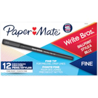 Paper Mate Write Bros. 0.8mm Ballpoint Pen - 0.8 mm (0.03") Fine Pen Point - Black Ink - 1 Dozen