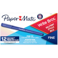 Paper Mate Write Bros. 0.8mm Ballpoint Pen - 0.8 mm (0.03") Fine Pen Point - Blue Ink - 1 Dozen