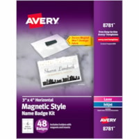 Insert d'insigne Laser, Jet d'encre - Blanc Avery® - format 3 po (76,20 mm) x 4 po (101,60 mm) - Souple, Réutilisable, Durable, Magnétique - Blanc - 48 / boîte