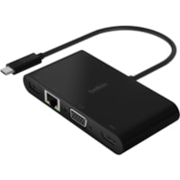 Belkin - Station d'accueil AVC004BTBK - pour Ordinateur portable - Capacité de chargement - 100 W - USB Type C - 4K - 3840 x 2160 - 1 x USB 3.0 - USB Type-A - USB Type-C - Réseasu (RJ-45) - HDMI - VGA - Filaire - Gigabit Ethernet - Windows, macOS - 100W