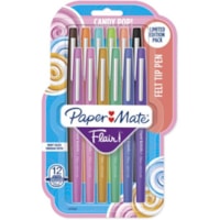 Paper Mate Flair Porous Point Pen - Medium Pen Point - Black, Blueberry Bubble Gum, Lime, Mocha, Papaya, Salted Caramel, Surf's Up, Tangerine, Grape Gumdrop, Gummy Green, Raspberry Fizz, ... Ink - Water Based - Assorted Barrel - 12 / Pack