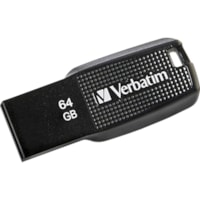 Verbatim 64GB Ergo USB Flash Drive - Black - 64 GB - USB 2.0 - Black - Lifetime Warranty - 1 Each