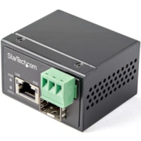 Émetteur-récepteur/Convertisseur de média StarTech.com - Réseasu (RJ-45) - 1x PoE (RJ-45) Ports - Multimode, Mode simple (Single-Mode) - Gigabit Ethernet - 1000Base-T, 1000Base-TX - 1 x Slots d'extension - SFP (mini-GBIC) - 1 x Ports SFP - PoE+ - Montage sur rail DIN, Fixation a