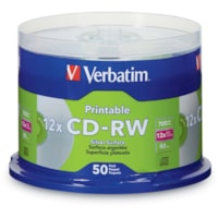 Verbatim CD-RW 700MB 12X DataLifePlus Silver Inkjet Printable with Branded Hub - 50pk Spindle - Printable - Inkjet Printable