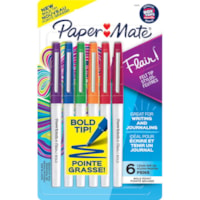 Marqueur Flair Paper Mate - Gras Pointe de marqueur - Ink Couleurs de couverture assorties - 6 / emballage