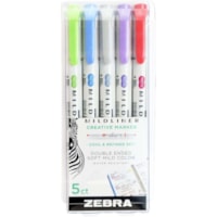 Zebra Pen Mildliner Highlighter 5pk Cool & Refined - Fine Chisel, Bullet Marker Point - Fluorescent Assorted Ink - Liquid, Water Based - Plastic Barrel - 5 / Pack