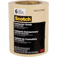 Scotch Contractor Grade Masking Tape 2020 - 60.1 yd (55 m) Length x 0.94" (24 mm) Width x 4.50 mil (0.11 mm) Thickness - Tan - Paper - 6 / Roll