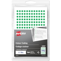 Avery® Removable Colour Coding Labels Handwrite, 1/4" - 1/4" (6.35 mm) Diameter - Removable Adhesive - Round - Green - 192 / Sheet - 4 Total Sheets - 768 Total Label(s)