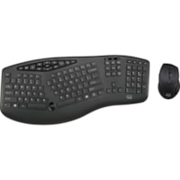 Adesso TruForm Wireless Ergonomic Keyboard And Optical Mouse - USB Membrane Wireless RF 2.40 GHz Keyboard - 104 Key - English (US) - Black - USB Wireless RF Mouse - Optical - 1600 dpi - Scroll Wheel - Black - Home, Back, Forward, Search, Email, Sleep, Wake-up, Power, Media Player, Calculator, Play/P