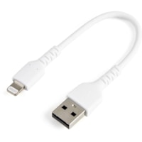 StarTech.com 6 inch/15cm Durable White USB-A to Lightning Cable, Rugged Heavy Duty Charging/Sync Cable for Apple iPhone/iPad MFi Certified - Aramid fiber shelters heavy duty lightning cable from stress of bends/twists - White durable strong rugged USB-A to Lightning charger cable - Strain relief for