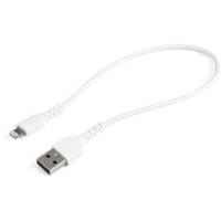 StarTech.com 12inch/30cm Durable White USB-A to Lightning Cable, Rugged Heavy Duty Charging/Sync Cable for Apple iPhone/iPad MFi Certified - Aramid fiber shelters heavy duty lightning cable from stress of bends/twists - White durable strong rugged USB-A to Lightning charger cable - Strain relief for