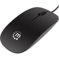 Manhattan Silhouette Sculpted USB Wired Mouse, Black, 1000dpi, USB-A, Optical, Lightweight, Flat, Three Button with Scroll Wheel, Three Year Warranty, Blister - Optical - Cable - Black - USB - 1000 dpi - Scroll Wheel - 3 Button(s) - Symmetrical