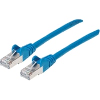 Manhattan Cat6a S/FTP Patch Cable, 10 ft., Blue - 10 ft Category 6a Network Cable for Network Device, Modem, Router - First End: 1 x RJ-45 Network - Male - Second End: 1 x RJ-45 Network - Male - 10 Gbit/s - Patch Cable - Shielding - Gold Plated Contact - 26 AWG - Blue