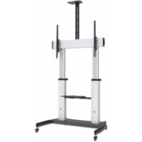 Manhattan Aluminum Heavy-Duty Height-Adjustable Multimedia TV Cart - 220.46 lb (100000 g) Capacity - 4 Casters - Aluminum - 28" (709.93 mm) Length x 48" (1219.96 mm) Width x 74.4" (1889.76 mm) Height - Silver, Black - 60" to 100" Screen Supported