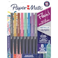 Paper Mate Flair Medium Tip Metallic Pens - Medium Pen Point - Assorted Ink - 8 / Pack