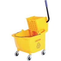 Seau avec essoreuse Globe - 33.12 L - Roulette non-marquant, Roulette, Manche - 34.50po (876.30 mm) x 16po (406.40 mm) - Jaune