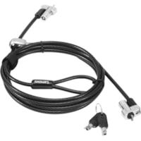 Lenovo NanoSaver Twin Head Cable Lock - 6.6 ft - Patented T-bar/Key Lock - Black - Carbon Steel, Plastic - For Notebook, Desktop Computer, Tablet, Monitor