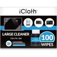 icloth 1200-Pack 5 x 7-In. Large Wipes - For Multipurpose - 0.07 fl oz (2 mL) - Hypoallergenic, Low Linting, Absorbent, Damage Resistant, Moisture-free, Anti-glare, Scratch Resistant, Pre-moistened, Silicone-free, Ammonia-free, Individually Wrapped, ... - Fabric - 100 / Box