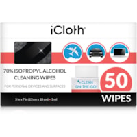 icloth 750-Pack 5 x 7-In. Large Wipes - For Multipurpose - 3 mL - Hypoallergenic, Low Linting, Absorbent, Soft, Individually Wrapped, Disinfectant, Ammonia-free, Scratch-free - Fabric - 50 / Carton - 15 Carton