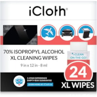 icloth 192-Pack 9 x 12-In. Extra-Large Wipes - For Multipurpose - 0.27 fl oz (8 mL) - Hypoallergenic, Lint-free, Soft, Absorbent, Individually Wrapped, Disinfectant, Ammonia-free, Scratch-free - Fabric - 24 / Box