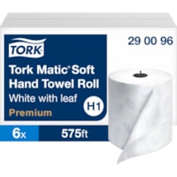 TORK Matic Soft Hand Towel Roll White with Blue Leaf H1 - 2 Ply - 7.25" (184.15 mm) Roll Diameter - 1.51" (38.35 mm) Core - White - 6 Roll