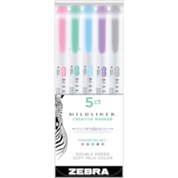 Zebra Pen Mildliner Highlighter 5pk Friendly (NEW!) - Fine Chisel, Bullet Marker Point - Mild Lemon Yellow, Mild Apricot, Mild Coral Pink, Mild Cyan, Mild Dark Gray Ink - Water Based - Plastic Barrel - 5 Pack