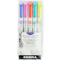 Zebra Pen Mildliner Double Ended Highlighter Assorted Refresh 5Pk - Broad Bullet, Fine Chisel Marker Point - Assorted Ink - 5 / Pack