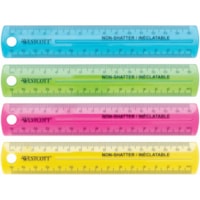 Westcott 15cm Non-Shatter Plastic Ruler - Neon Colours - 1/16, 15 Graduations - Metric Measuring System - Assorted Neon - 1 Each