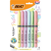 BIC Brite Liner Grip Highlighter, Chisel Tip (1.6 mm), Assorted Pastel Colours, For Broad Highlighting & Fine Underlining, 6-Count - 1.6 mm (0.06") Chisel Marker Point - Assorted Ink - 6 Pack