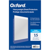 Oxford Sheet Protector - For 5 1/2" (139.70 mm) x 8 1/2" (215.90 mm) Sheet - 7 x Holes - Ring Binder - Top Loading - Clear - Polypropylene - 15 / Pack