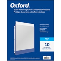 Protecteur de feuille Oxford - x épaisseur de 0 po (0,1 mm) - Pour format lettre 8 1/2 po (215,90 mm) x 11 po (279,40 mm) Feuilles - 3 xsTrous - Reliure à anneaux - Chargement par le dessus - clair - Polypropylène - 10 / emballage