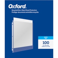 Oxford Sheet Protector - 0" (0.1 mm) Thickness - For Letter 8 1/2" (215.90 mm) x 11" (279.40 mm) Sheet - 3 x Holes - Top Loading - Clear - Polypropylene - 100 / Box