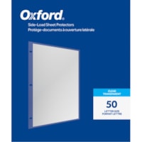 Protecteur de feuille Oxford - x épaisseur de 0 po (0,1 mm) - Pour format lettre 8 1/2 po (215,90 mm) x 11 po (279,40 mm) Feuilles - 3 xsTrous - Reliure à anneaux - Chargement par le côté - clair - Polypropylène - 50 / boîte